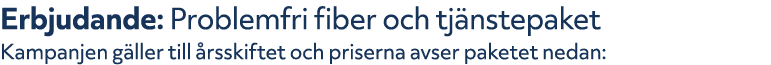 Erbjudande: Problemfri fiber och tj nstepaket Kampanjen g ller till rsskiftet och priserna avser paketet nedan:
